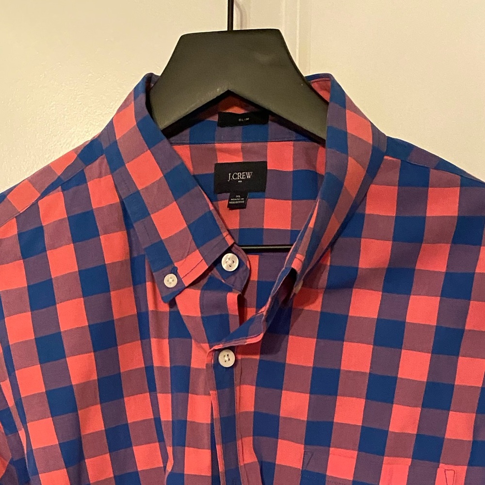 JCREW salmon and blue checkered shirt
